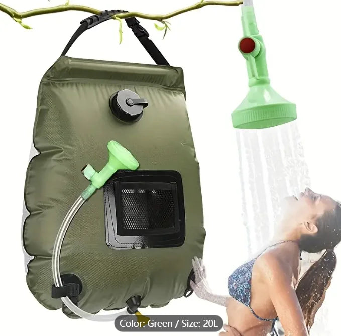 Solar Shower Bag, 5.3 Gal (20L) Solar Heating Camping Shower Bag with Removable Hose and On Off Switchable Shower Head, Travelin