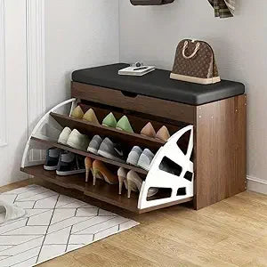 "Entryway Shoe Bench with 3-Tier Rack | Sitting Stool Cabinet for Shoe Storage | Multi-Function Wooden Organizer"
