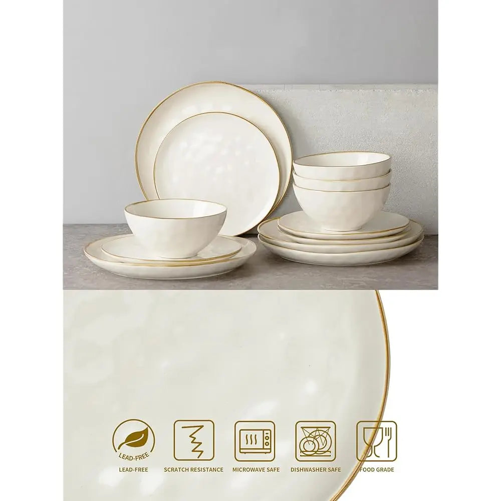 Ocean Round Plates And Bowls Set, 18 Pieces Dinnerware Sets, Dishes Set For 6, Microwave And Dishwasher Safe, Scratch