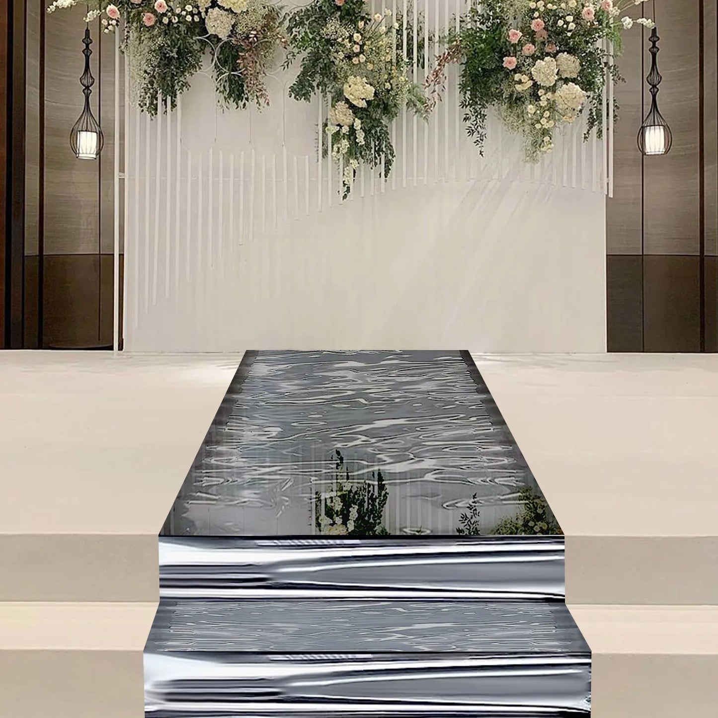 65FT x 3FT Silver Mirrored Floor Wedding Aisle Runner,Mirror Rug,Carpet for Party,Birthday, Banquet, Restaurant Decoration,