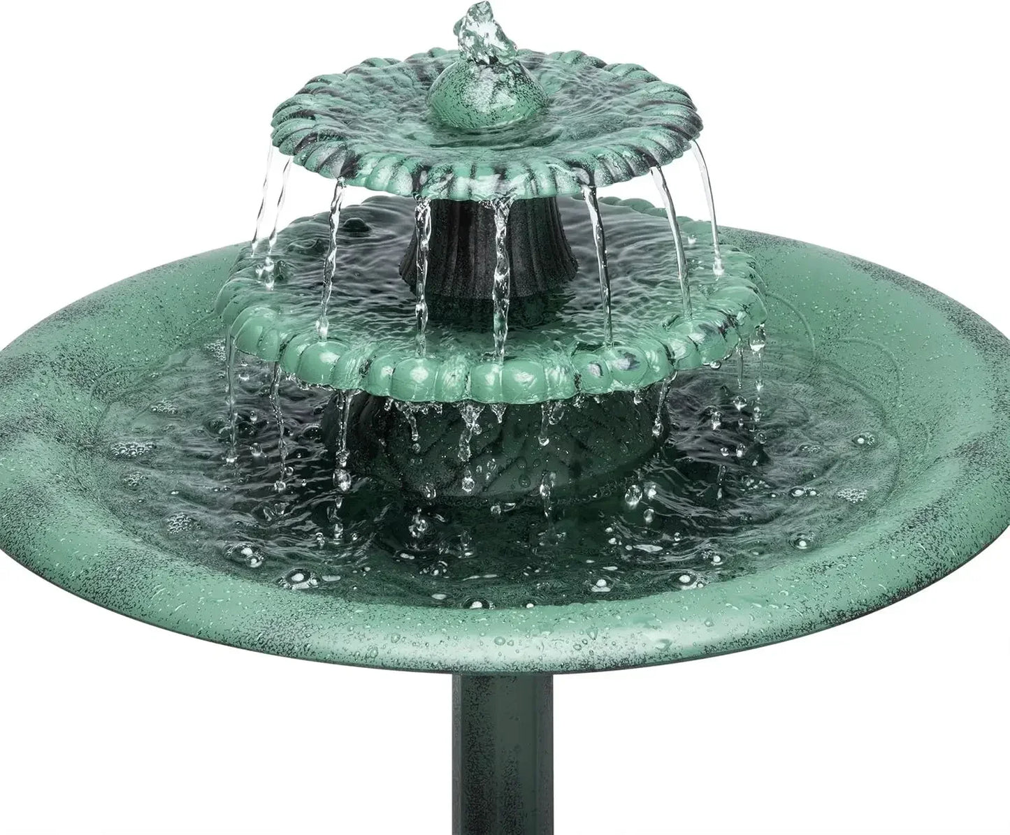 TEC106 Outdoor Floor 3-Tiered Pedestal Water Fountain and Birdbath, Pedestal Waterfall Fountain, 35", Green
