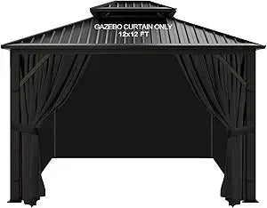 12'x12' Gazebo Curtains Outdoor Waterproof, Khaki Universal Replacement Curtain 4-Panels, Sidewalls with Zipper for Garden, Pati