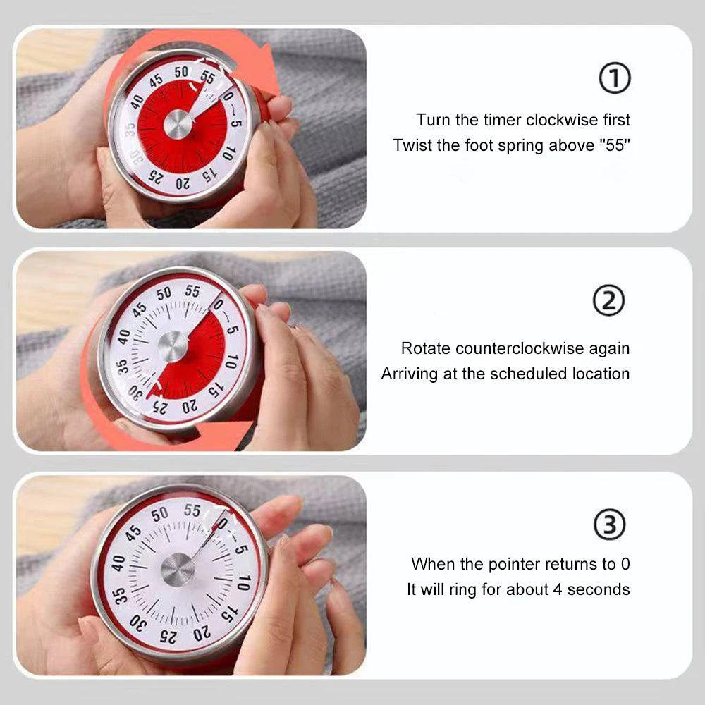60-minute Kitchen Time Manager Mechanical Visual Countdown Timer Mini Magnetic Timing Machine for Cooking
