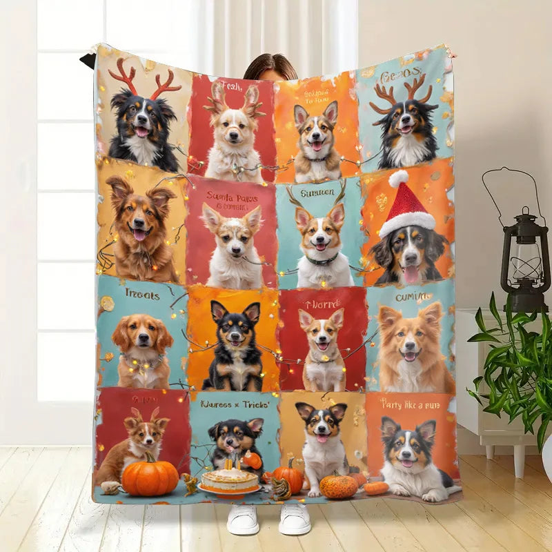 Flannel Blanket-Soft Lightweight All-season Cute Puppy Christmas Holiday Blanket for Baby Soft Cozy Warm