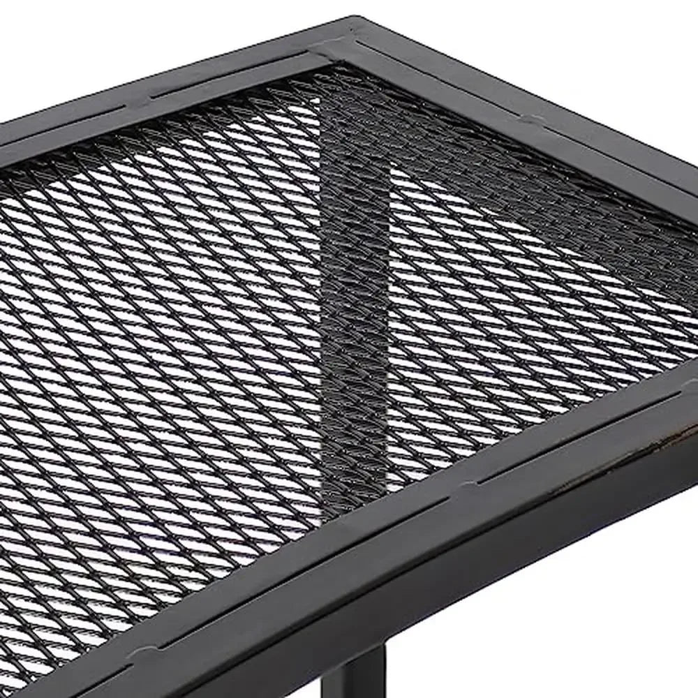Black Metal Mesh Fire Pit Bench Set of 2 Curved Design Outdoor Campfire Seating Lightweight Alloy Construction 23"x13"x16