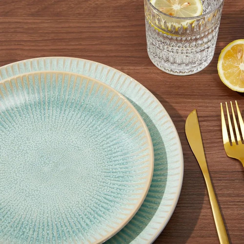 Stoneware Dinnerware Sets, Round Reactive Glaze Ceramic Plates and Bowls Set, Dishwasher & Microwave Safe Dishes Set, Distinctiv