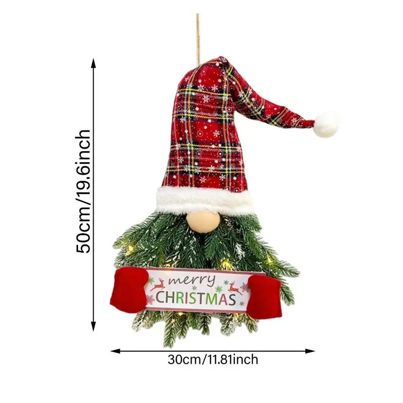 Christmas Door Wreath Gnome Wreath Pine Needle Christmas Wall Door Hanger With LED Lights Cute Faceless Doll Dwarf Pendant xmas
