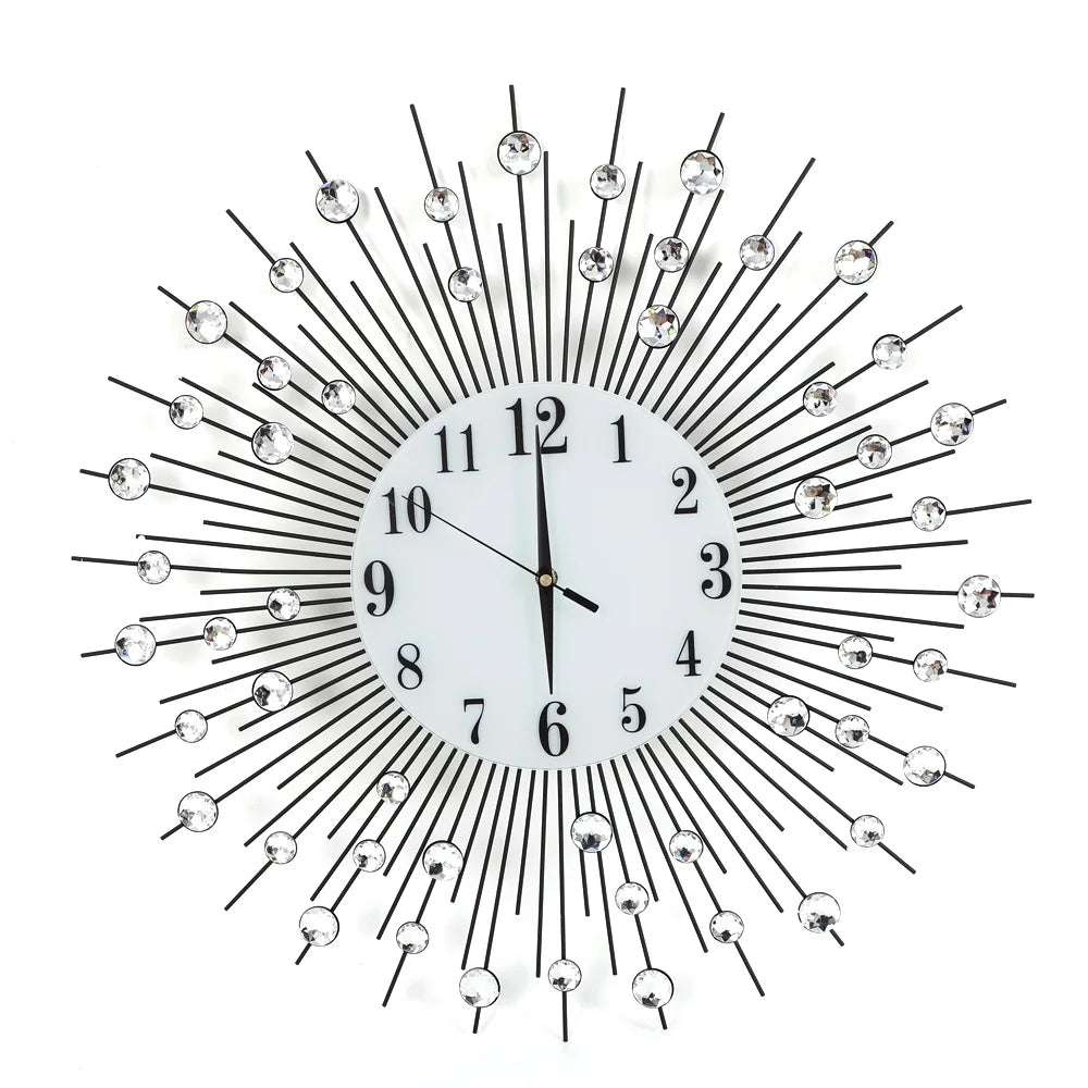 Stylish Wall Clock with Acrylic Diamonds, Vintage Metal Crystal Sunburst Wall Clock Luxury Diamond Modern Wall Clock 60cm