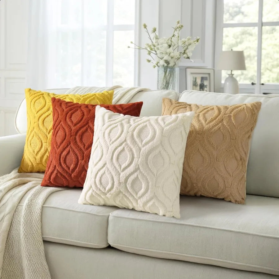 Fall Throw Pillow Covers 18x18 Inch Set of 2 Soft Plush Decorative Faux Fur Beige Solid Couch Pillow Covers Accent Farmhouse Ne