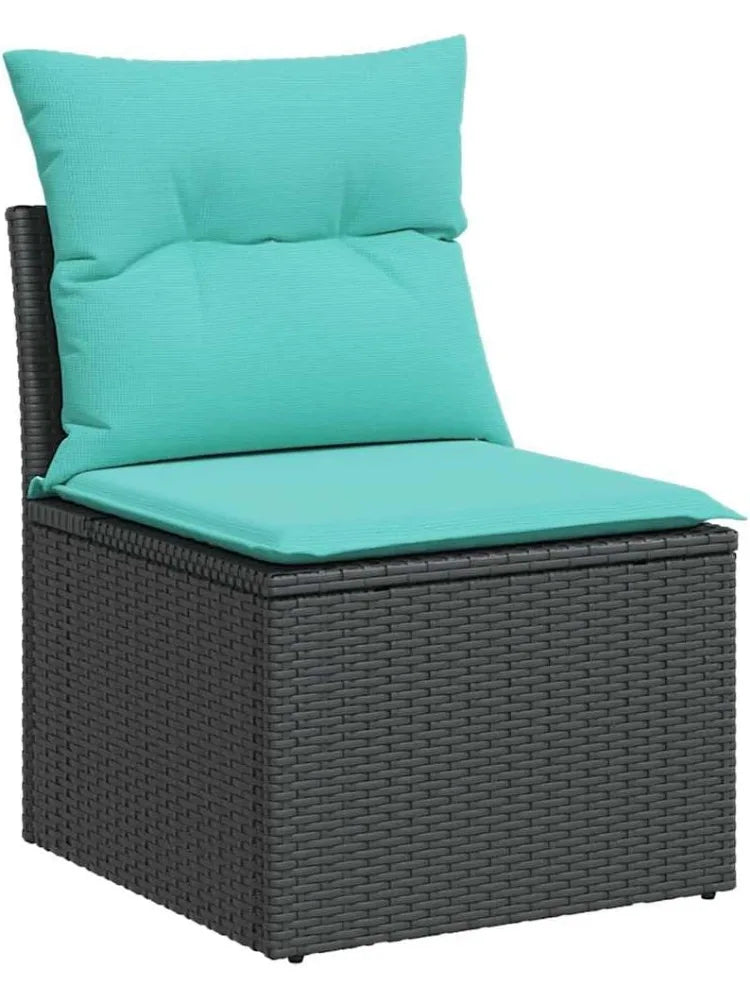 Sofa Set with Cushions Black Poly Rattan Patio Couch Outdoor Furniture for Deck Backyard