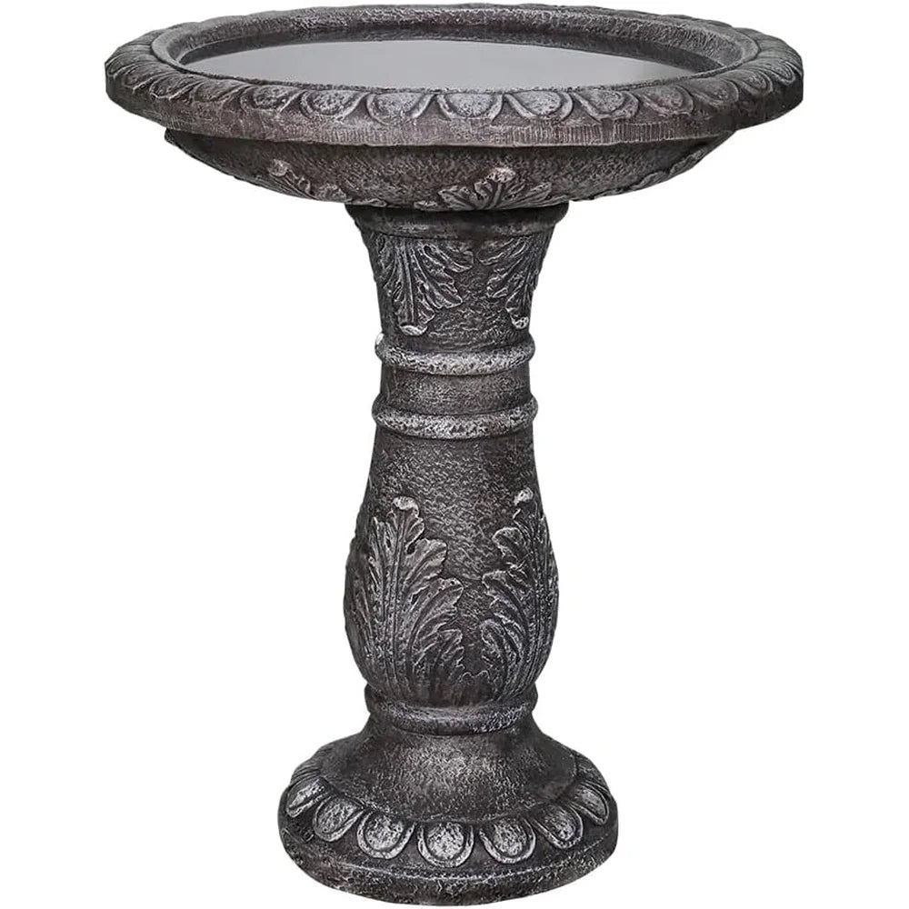 Large Vintage Carved Pedestal Bird Bath Outdoor Garden Fountain Durable Fiber Reinforced Concrete Easy Assembly Wildlife Water