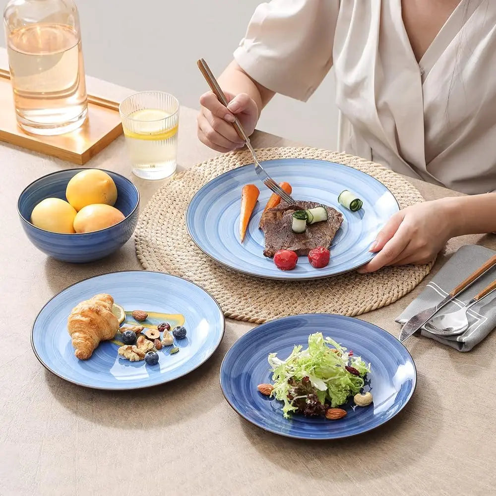 Ceramic Dinnerware Sets, 12 Pieces Plates And Bowls Sets, Scratch Resistant Dishes Set For 4, Handpainted Swirl Dishware Sets