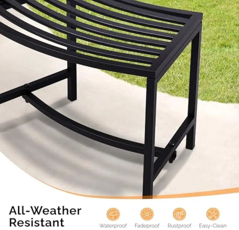 Outdoor Metal Curved Bench, Weatherproof Fire Pit Bench Set of 4, Heavy Duty Steel Backless Benches, Metal Outside Seating