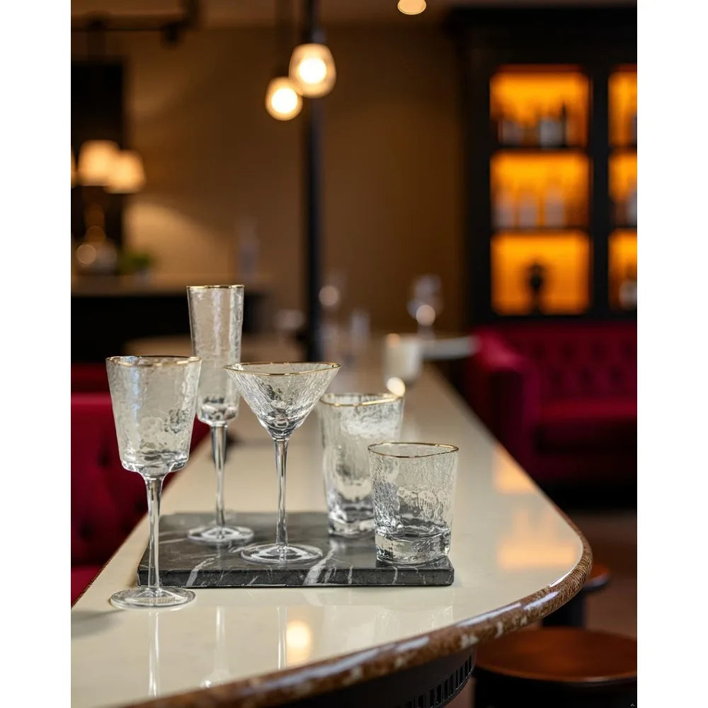 Amalfi Style Triangular Glassware Set with Gold Rims - 4 Piece Wine Glasses