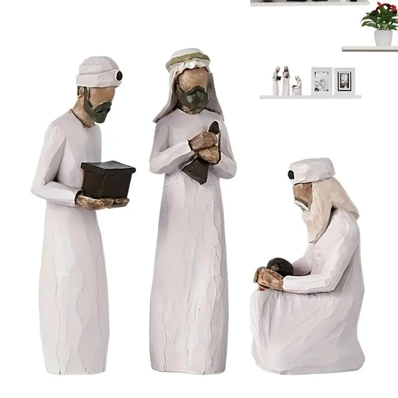 Three Wisemen Figures Hand-Painted Resin Christmas Nativity Set Seasonal Home Decoration Christmas Sculpture for Table Bookshelf