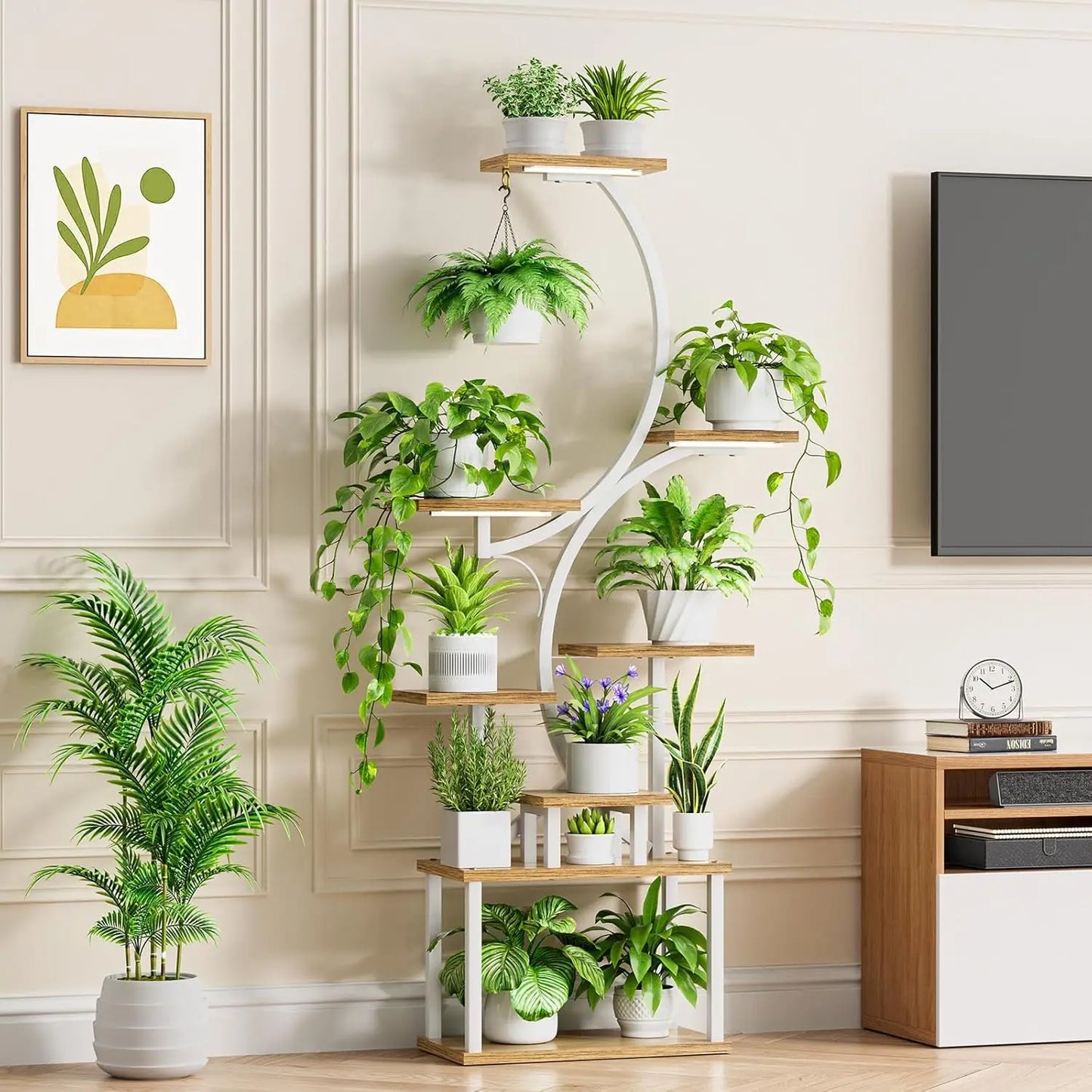 8-Tiered Plant Stand With Grow Lights - 62" Tall Indoor Shelf for Multiple Plants, Metal S-Shaped Flower Holder Rack for Home