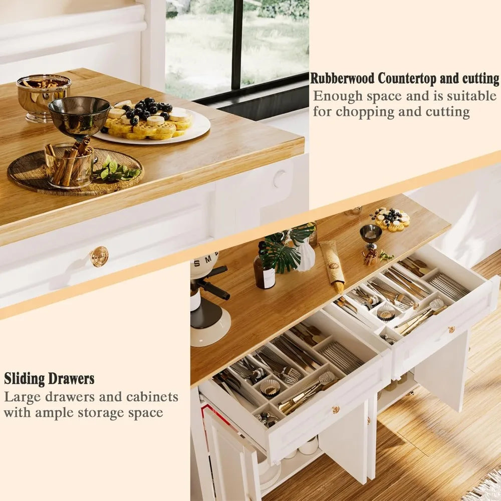 51.2'' Rolling Kitchen Island with Drop Leaf - Kitchen Carts on Wheels with Storage, Towel Rack, Drawers Island Table for Kitche