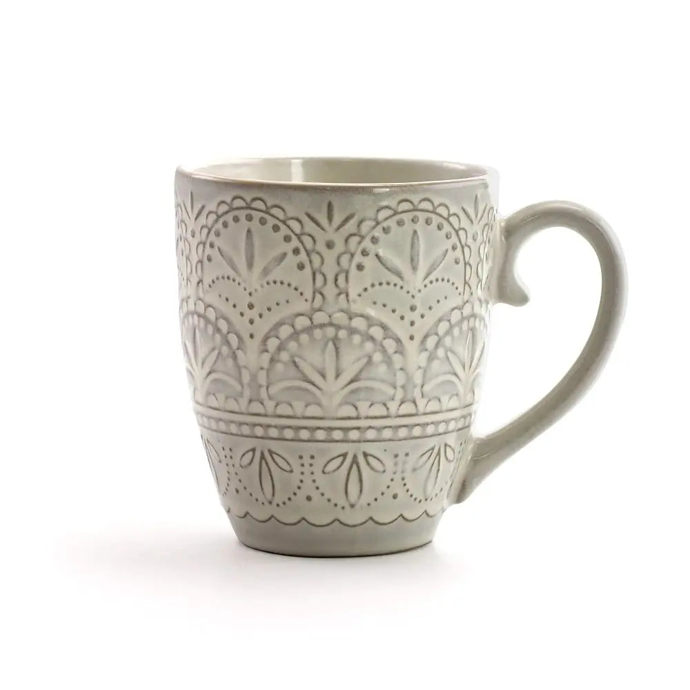 Elegant Round Emed Stoneware High Class Dinnerware Dish Set, 16 Piece, White