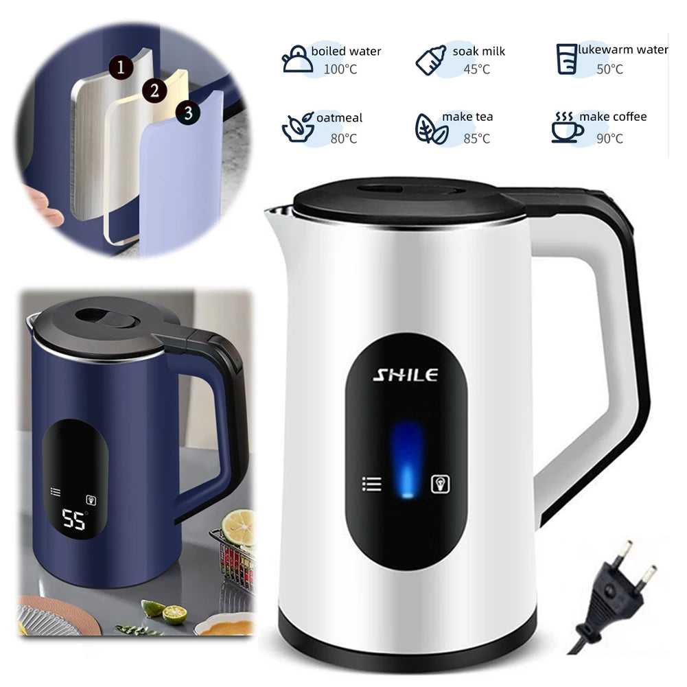 2.2L Stainless Steel Electric Digital Display Large Tea Kettle Auto-Shutoff Hot Water Boiler 1500W Fast Boil Home Kitchen Tool