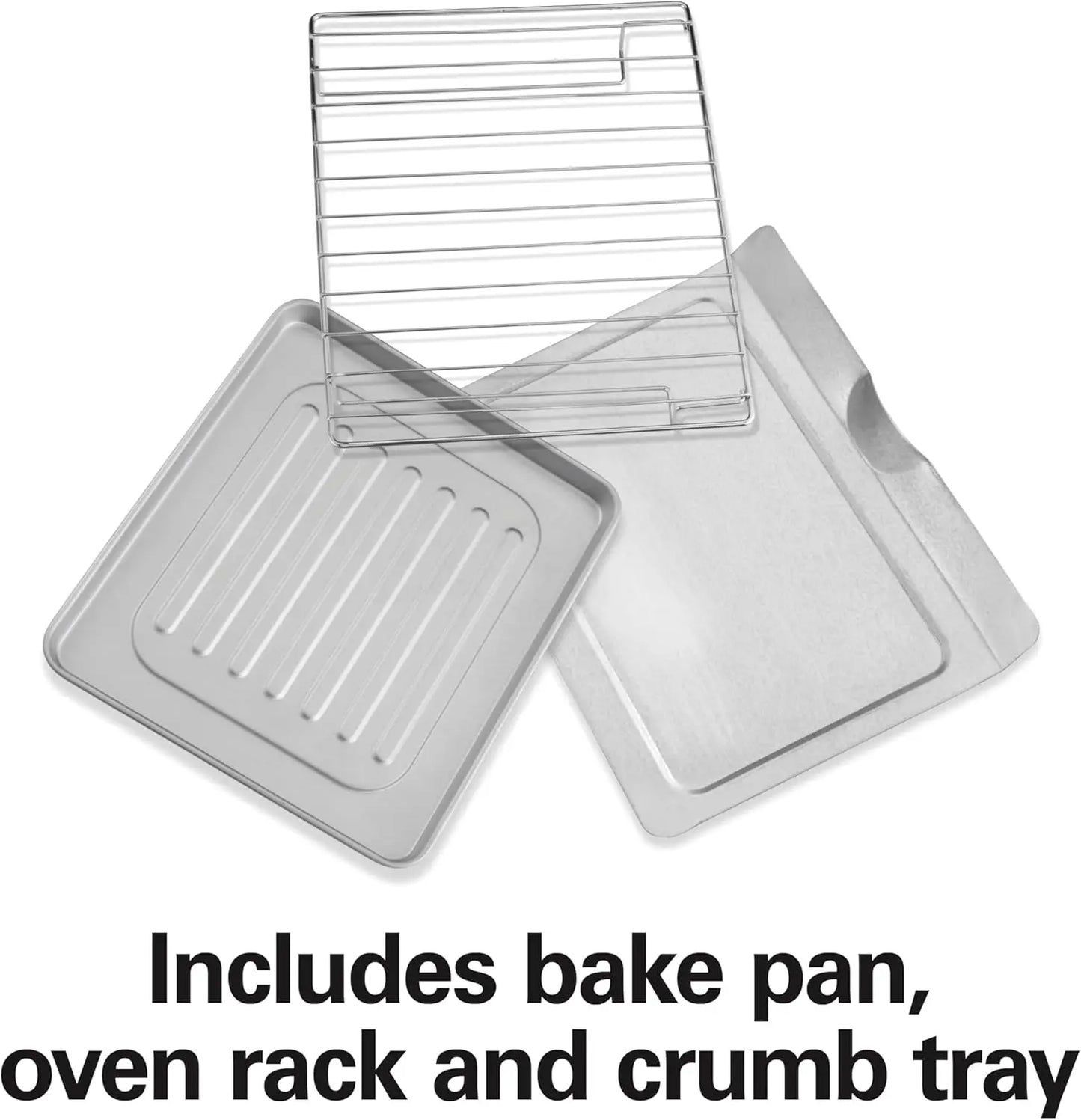 4-Slice Countertop Toaster Oven With Roll-Top Door, 1200 Watts, Fits 9” Pizza, 3 Cooking Functions for Bake