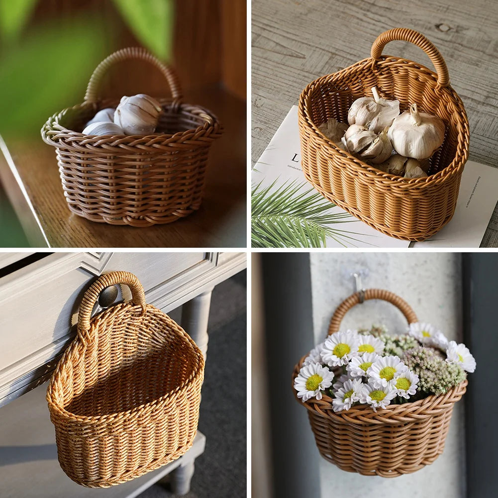 Home Decor Hanging Woven Storage Basket Hand-woven Wall Basket Fruit Sundries Organizer Hanging Baskets