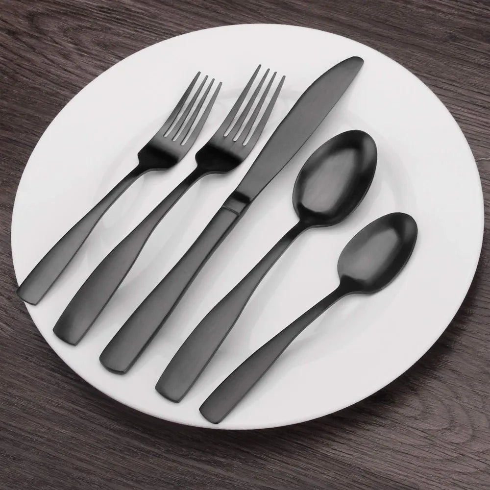 40-Piece Matte Black Stainless Steel Flatware Set, Service for 8, Kitchen Utensils and Tableware Cutlery