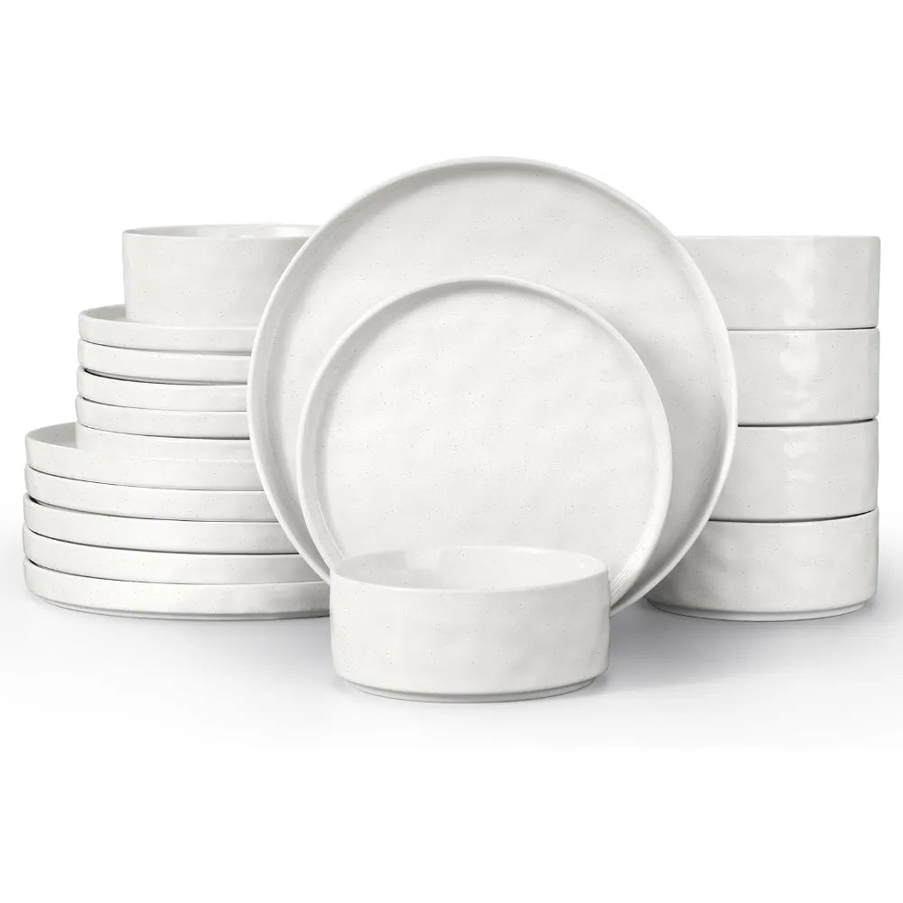LIANYU Dinnerware Dinner Sets for 6, 18 Piece Ceramic Plates and Bowls Dish Set, Kitchen Speckled Dining Tableware Dishware, Mic