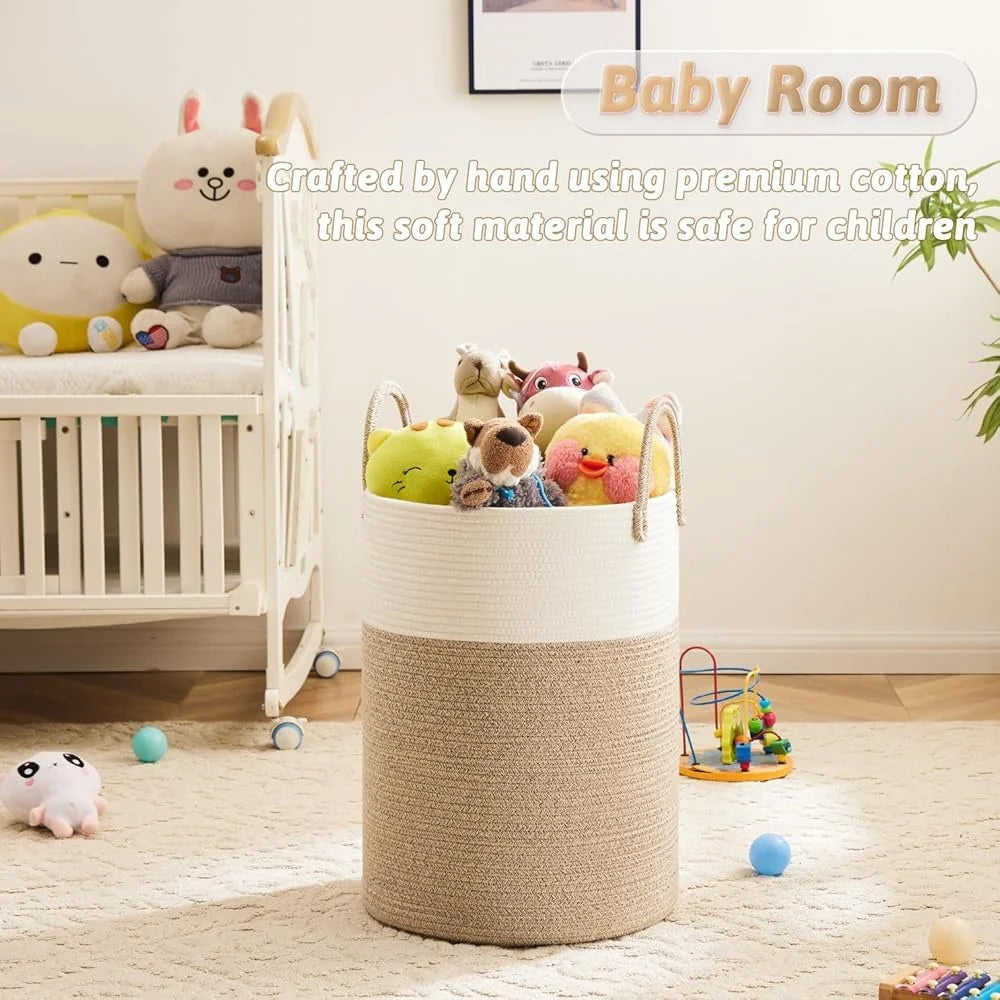 Woven Cotton Rope Laundry Basket Storage Hamper Dirty Clothes Toys Blankets Ideal Bathroom Baby Room Easy to Clean Collapsible