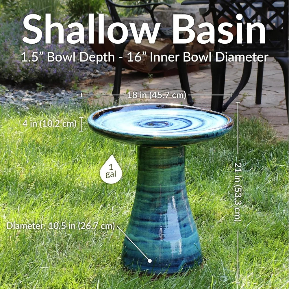 Sunnydaze 21" H Ceramic Bird Bath for Outside - Hand-Painted Outdoor Bird Bath Bowl, UV/Frost-Resistant Finish - Galaxy Blue - C