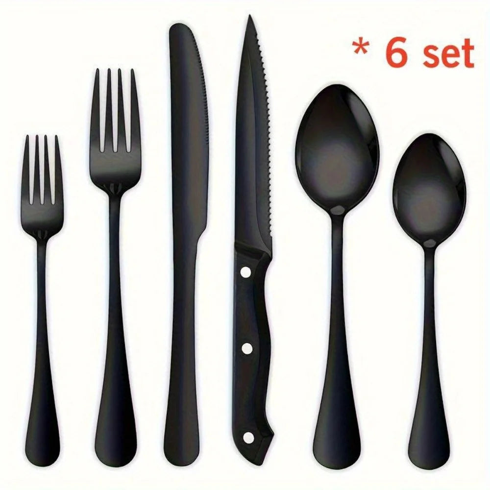 36-Piece Black Silverware Set With Steak Knives, Black Flatware Set Food-Grade Stainless Steel Tableware Cutlery Set