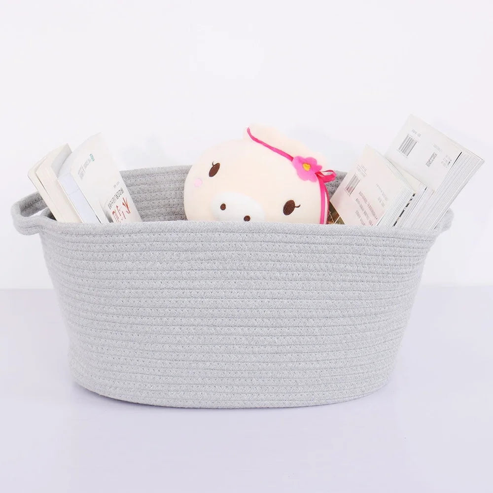 Cotton Rope Storage Bin Basket Organizer Laundry Clothes Soft Safe Collapsible Lightweight Oval Design Home Decor Gift