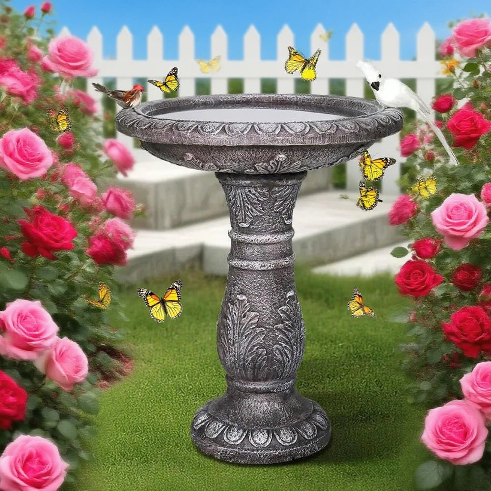 Modern Vintage Carved Pedestal Bird Bath Outdoor Garden Fountain Durable Fiber Reinforced Concrete Assembly Wildlife Water