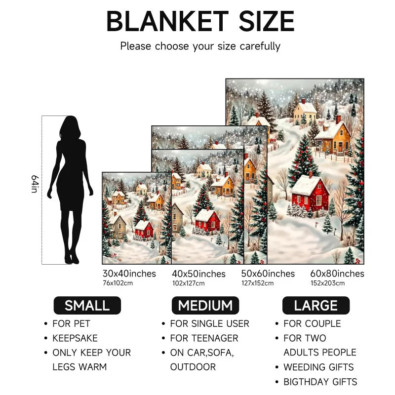 1 piece Christmas village-themed flannel blanket, perfect for sofa, bed, office. Ideal gift for family, friends, and holidays.