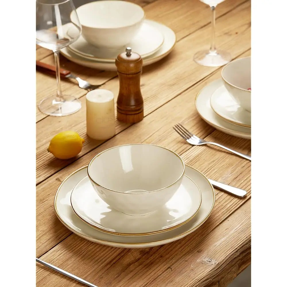 Ocean Round Plates And Bowls Set, 18 Pieces Dinnerware Sets, Dishes Set For 6, Microwave And Dishwasher Safe, Scratch