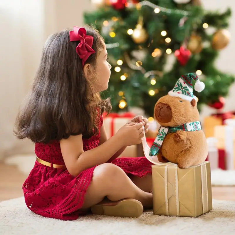 Christmas Capybara Plush Cute Animal Doll with Hat and Scarf Soft Sofa Pillow Collectible Toys Huggable Cartoon Stuffed Toy