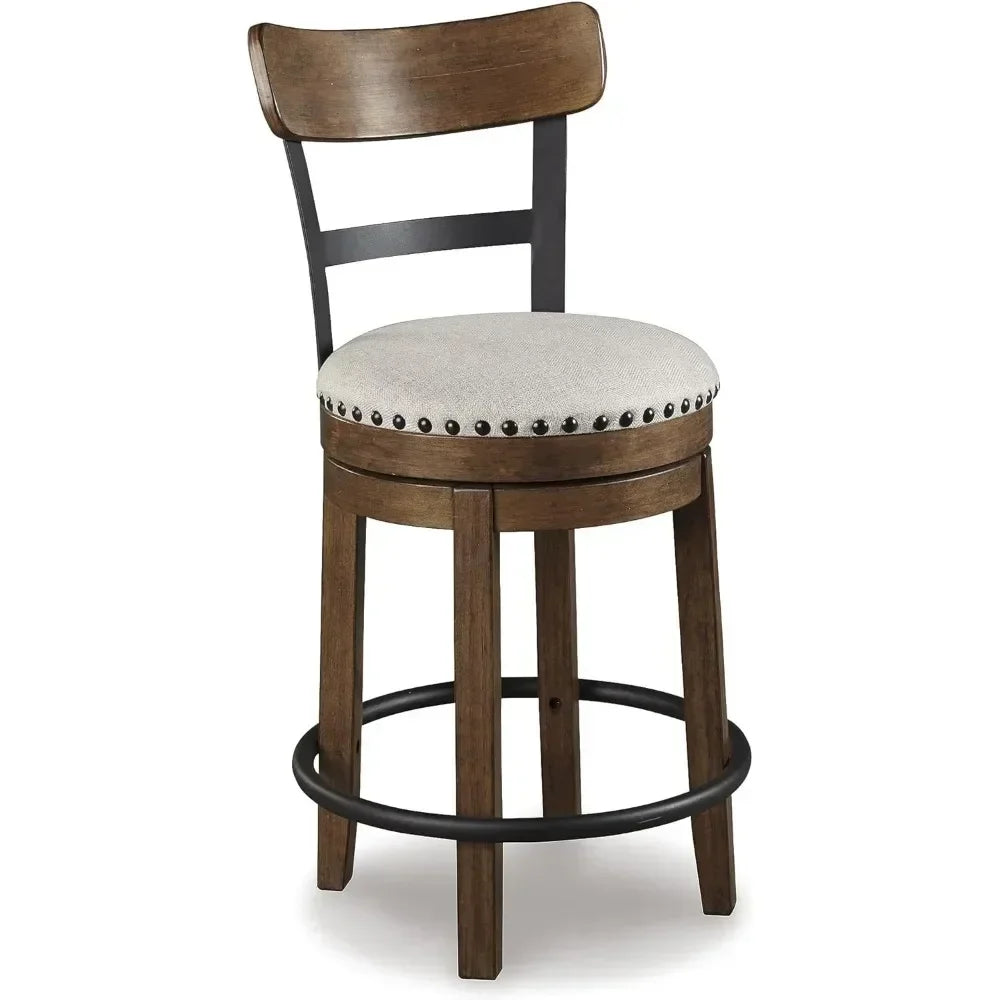 XMSJ-Valebeck Rustic Farmhouse 24.5” Counter Height Swivel Bar Stool, Brown