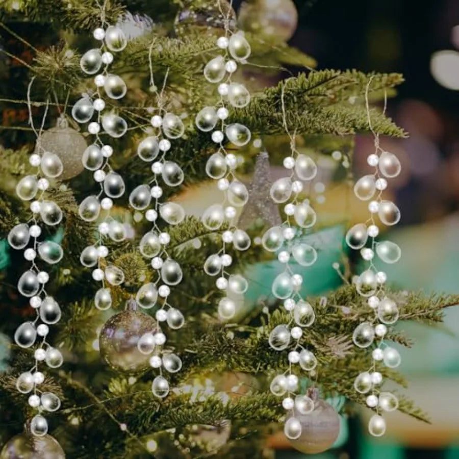 6 Packs Christmas Clear Garland Hanging Ornaments White Pearl Crystal Teardrop Acrylic Beads Xmas Tree Decorations Clear Chande