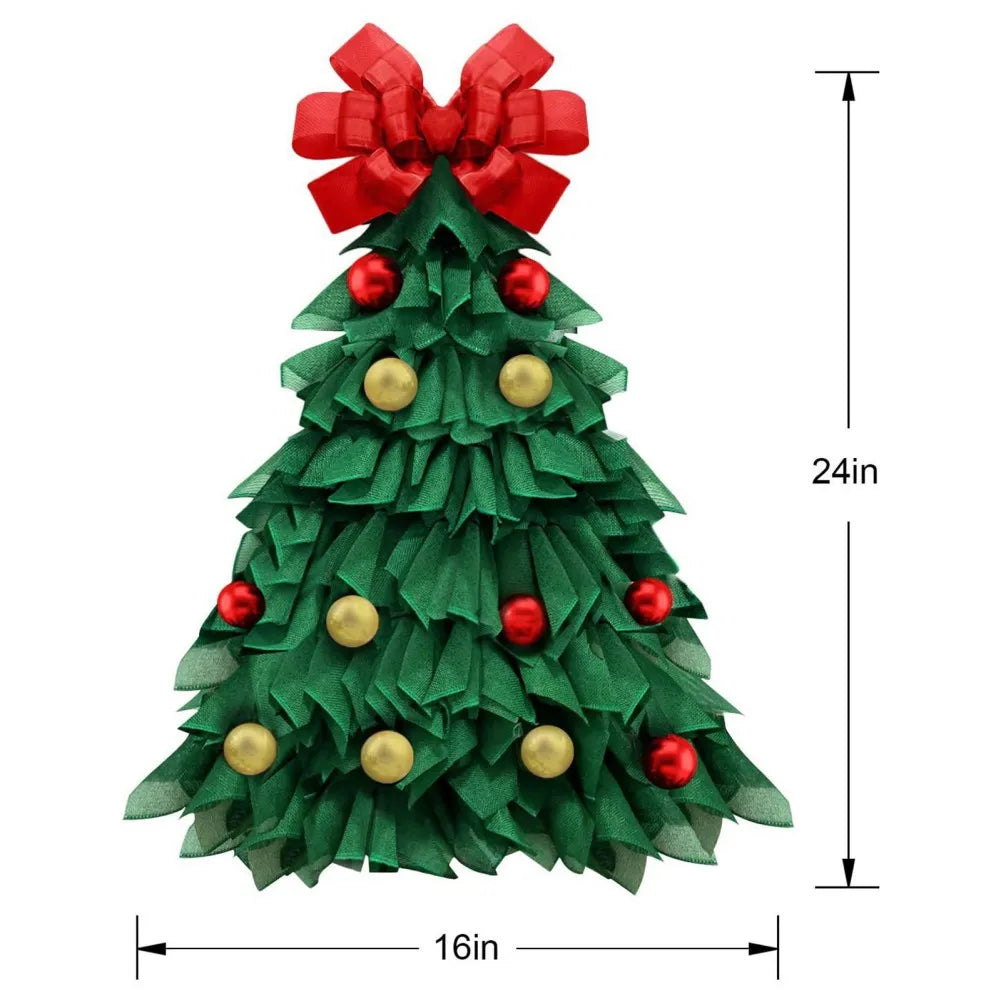 Green Hanging Christmas Wreath Front Door Window Large Xmas Tree Wreath Fabric Door Hanging Wreath New Year Party Decoration
