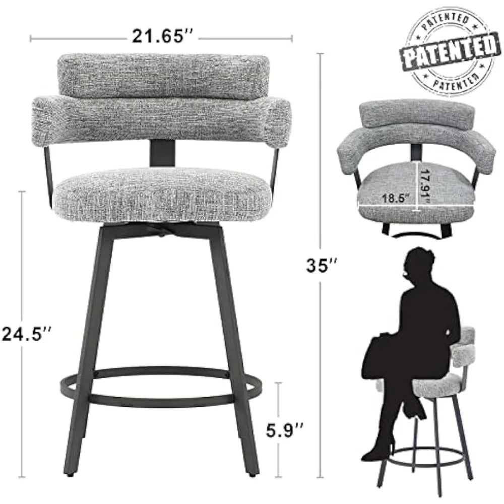 Counter Height Bar Stools with Full Back Metal Footrest, Modern Barstools for Kitchen Counter, Island, Dining Room, Grey