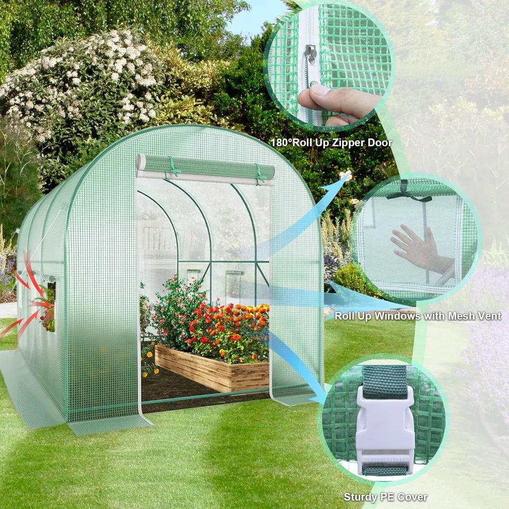 Walk-in Greenhouse, 12x7x7 FT Heavy Duty Tunnel Green House for Outdoors, Portable Green Houses for Outside, Winter Hot House wi