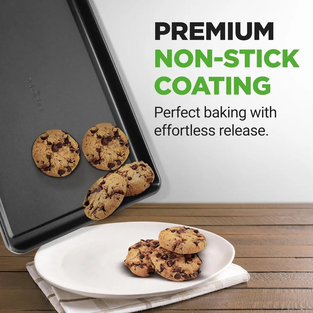 NutriChef 8-Piece Nonstick Stackable Bakeware Set – Non Toxic Carbon Steel Baking Trays W/Cookies Sheet Muffin, Loaf, Cake, Roun