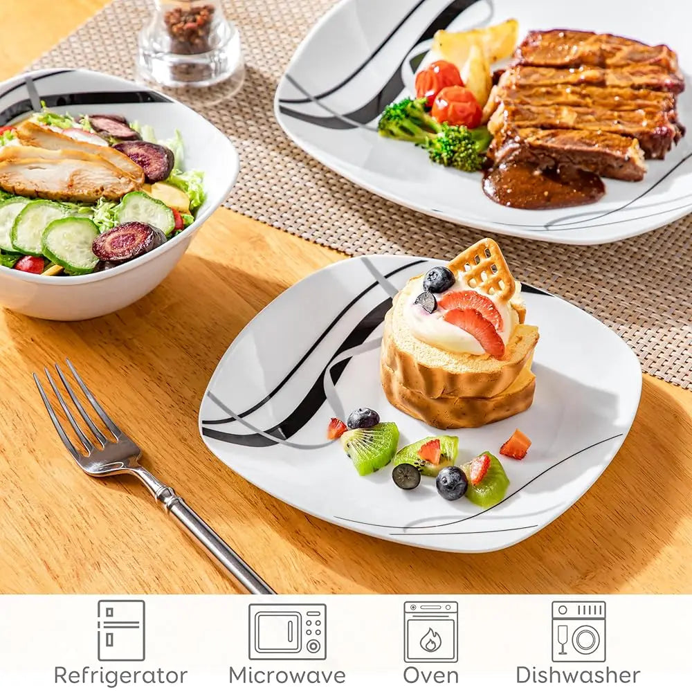 Porcelain Dinnerware Set, 12 Pcs Luding Dinner Plates, Dessert Plates And Cereal Bowls, Series Fiona