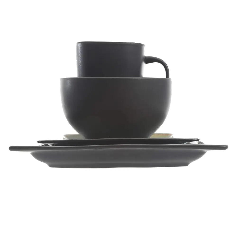 Ocean Paradise Square Reactive Glaze Stoneware Dinnerware Set, Service For 4 (16Pcs), Jade