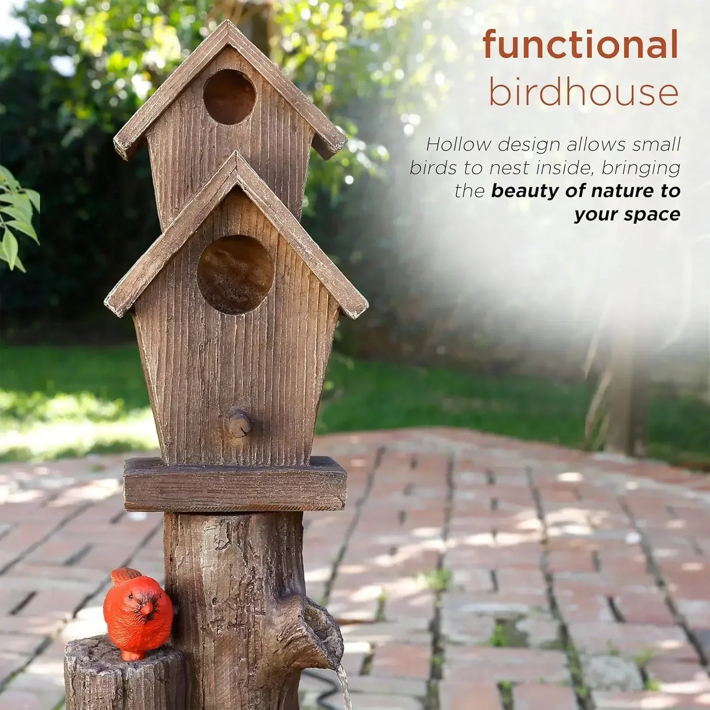 35" Tall Outdoor 3-Tier Birdhouse Water Fountain Yard Art Decor