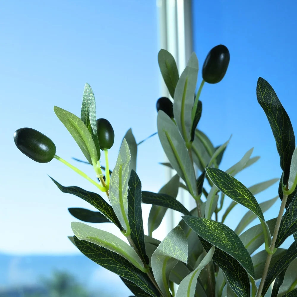 15 Inch Lifelike Olive Plant in Wood Finish Ceramic Vase Perfect Tabletop Decor Elegant Accent Piece Home Decoration