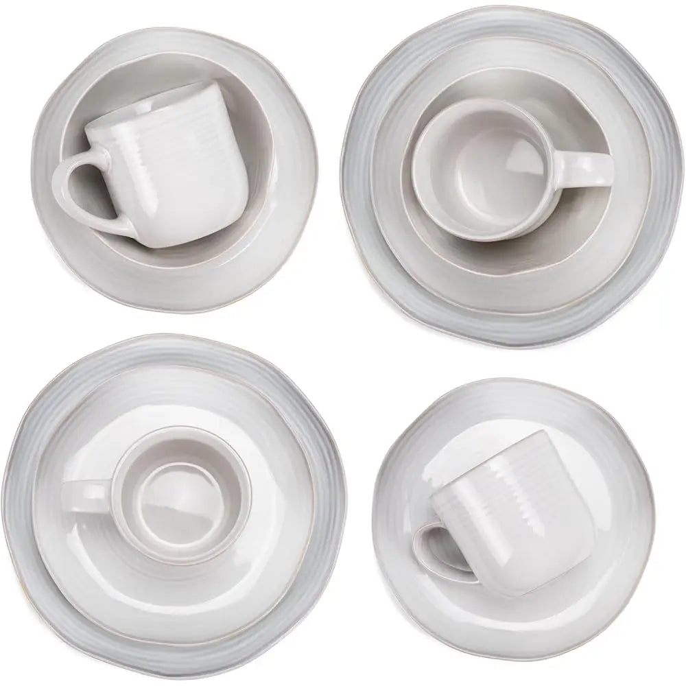 Reactive Glaze Farmhouse Rustic Boho Ceramic Stoneware Dinnerware 16 Piece Plate Bowl Mug Dish Set - Service For 4, Classic