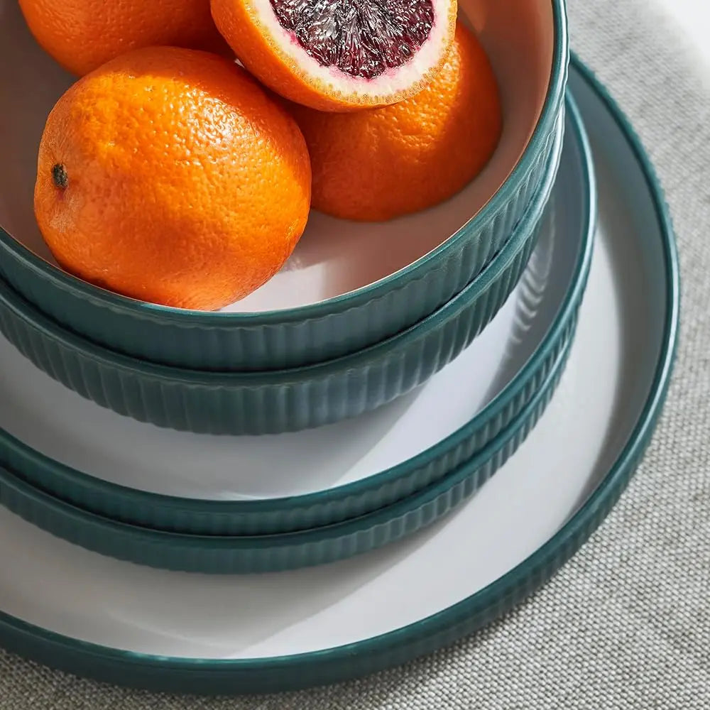 Christian Siriano Laro 12-Piece Stoneware Dinnerware Set, Plates And Bowls Set, Microwave And Dishwasher Safe, Dish Set For 4,