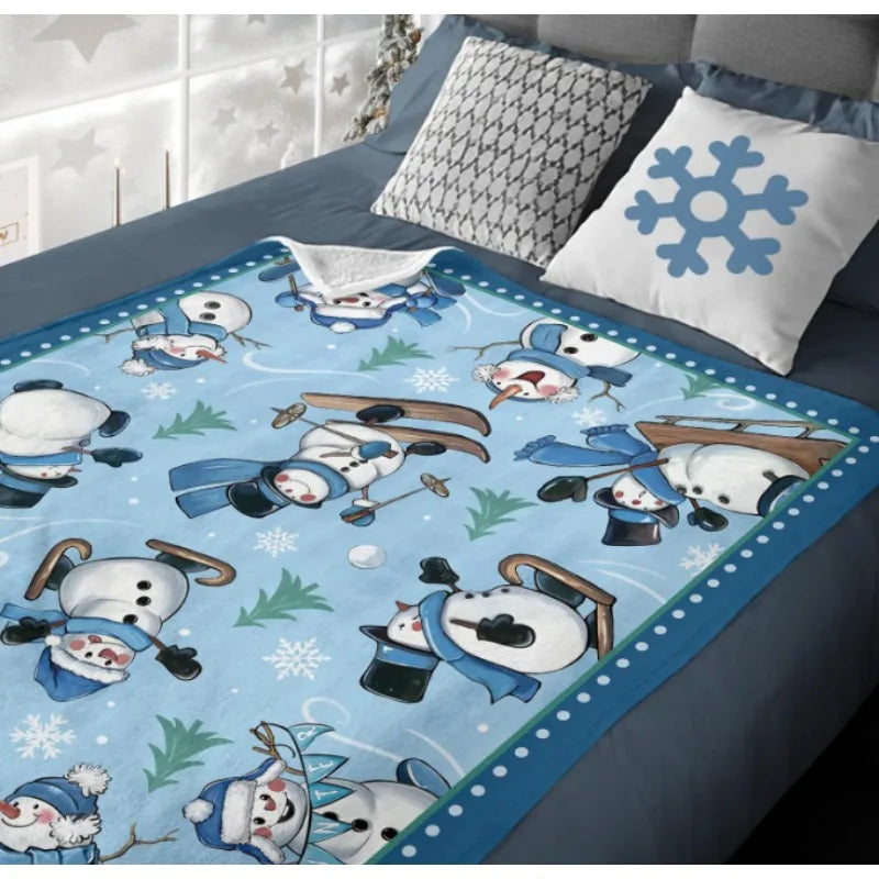 Winter ski snowman pine tree snowflake blanket, suitable for children's boys and girls gifts, suitable for bedding sofa