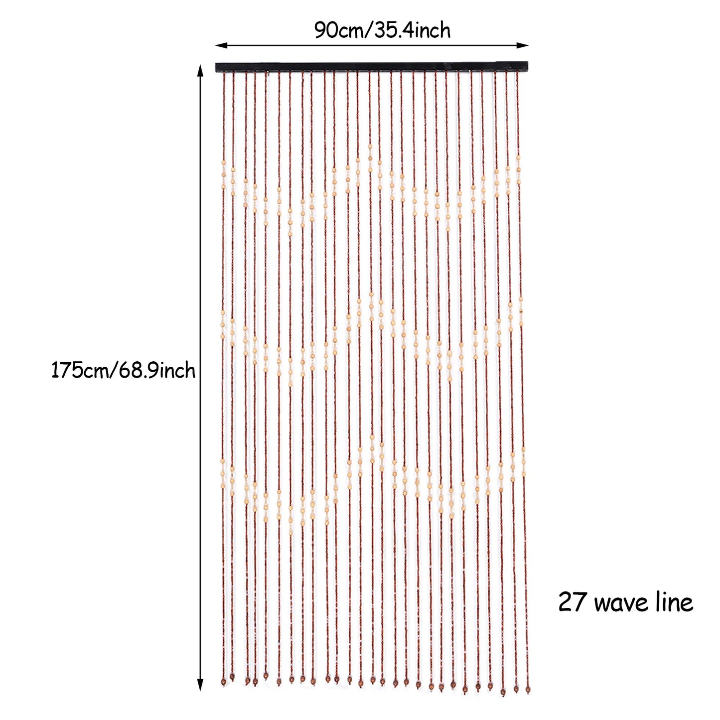 Wood Beaded Curtain 27 Line Wave Dense Fringe Beaded Door Curtain Handmade Room Divider Screen Hanging Blind Drap