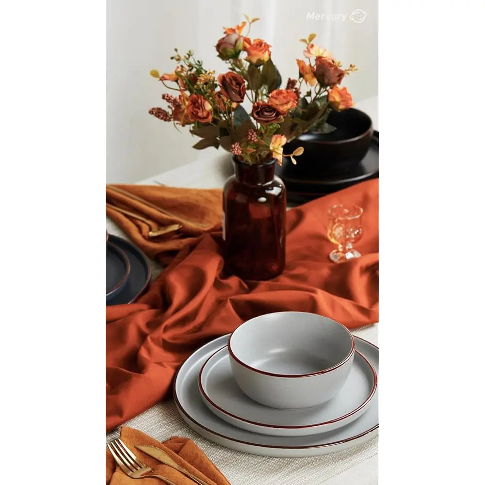 Mercury Plates And Bowls Sets, 12 Pieces Stoneware Dinnerware Sets, Dishes Set For 4, Microwave And Dishwasher Safe,